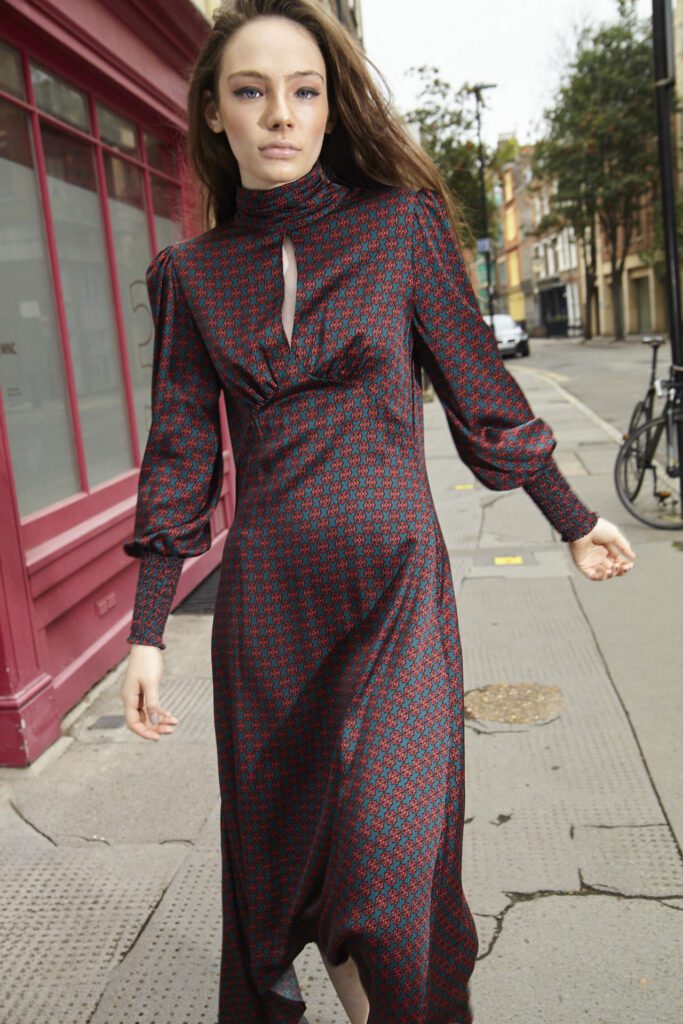 Model on a street wearing Noho dress