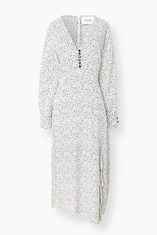 Llieda Midi dress, white fabric with black spots